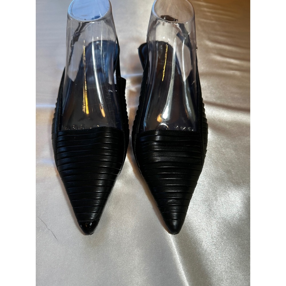 Jeffrey Campbell Black Leather Ribbed Pointed Toe Slingback Kitten Heels Size 6